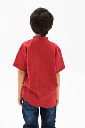 Kısa Kol Şile Bezi Bodrum Erkek Çocuk Tshirt Kırmı