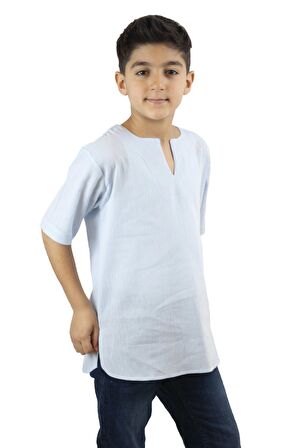 Kısa Kol Şile Bezi Bisiklet Yaka Erkek Çocuk Tshirt Buz Mavi 3027