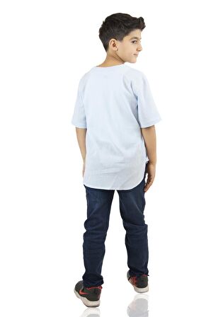 Kısa Kol Şile Bezi Bisiklet Yaka Erkek Çocuk Tshirt Buz Mavi 3027