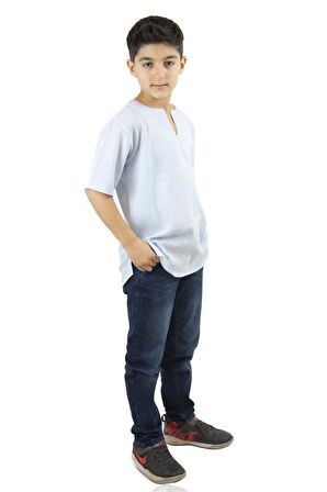 Kısa Kol Şile Bezi Bisiklet Yaka Erkek Çocuk Tshirt Buz Mavi 3027