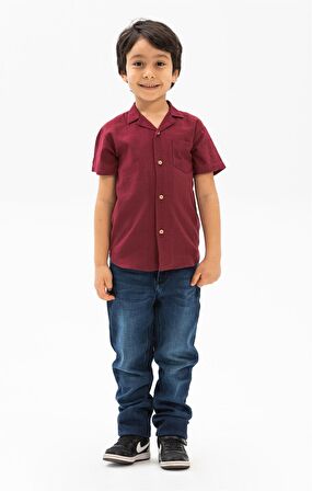 Kısa Kol Şile Bezi Erkek Çocuk Gömlek Koyu Bordo 3