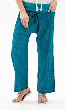 Kadın Şile Bezi Thai Balıkçı Pantolon Turkuaz Trkz