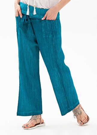 Kadın Şile Bezi Thai Balıkçı Pantolon Turkuaz Trkz