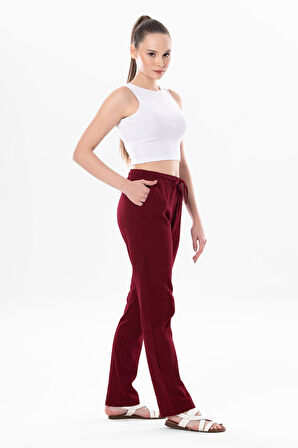 Şile Bezi Cepli Kadın Yazlık Pantolon Bordo Brd