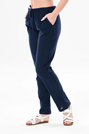 Şile Bezi Cepli Kadın Yazlık Pantolon Lacivert Lcvt