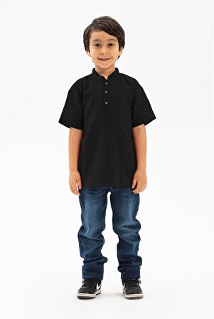 Kısa Kol Şile Bezi Bodrum Erkek Çocuk Tshirt Siyah 3003
