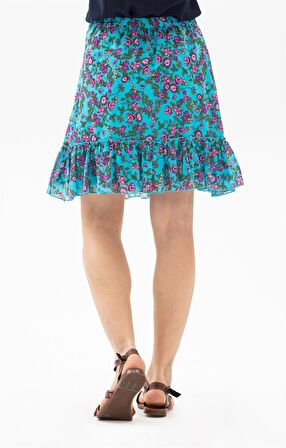 Buse Vual Kısa Etek Tomurcuk Desen Turkuaz 6167