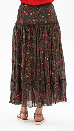 Buse Vual Uzun Etek Tomurcuk Desen Yeşil 6170