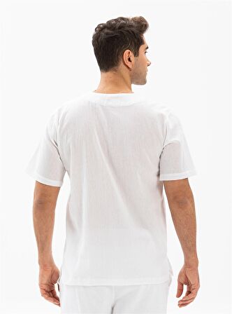 Kısa Kol Şile Bezi Bisiklet Yaka Etnik Erkek T-Shi