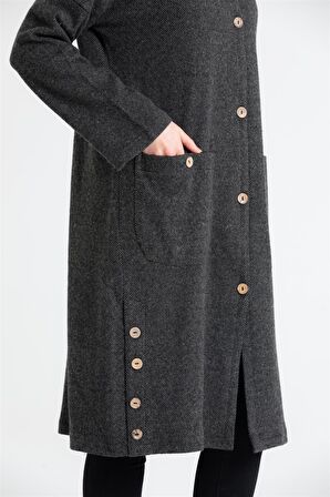 Kore İnterlok Uzun Ceket Kar Desen Haki Hk