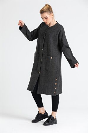 Kore İnterlok Uzun Ceket Kar Desen Haki Hk