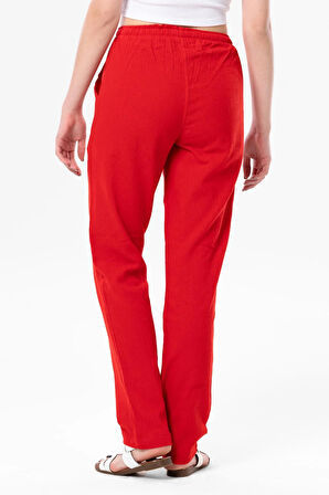 Şile Bezi Cepli Kadın Yazlık Pantolon Kırmızı Krmz