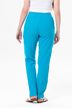 Şile Bezi Cepli Kadın Yazlık Pantolon Turkuaz Trkz