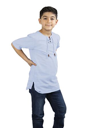 Kısa Kol Şile Bezi Zımbalı Erkek Çocuk Tshirt Buz Mavi 3027