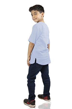 Kısa Kol Şile Bezi Zımbalı Erkek Çocuk Tshirt Buz Mavi 3027