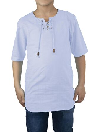 Kısa Kol Şile Bezi Zımbalı Erkek Çocuk Tshirt Buz Mavi 3027