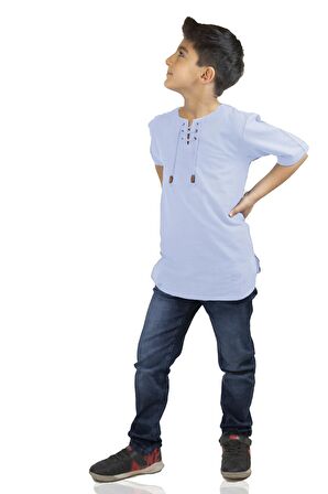 Kısa Kol Şile Bezi Zımbalı Erkek Çocuk Tshirt Buz Mavi 3027