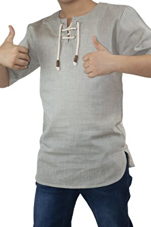 Kısa Kol Şile Bezi Zımbalı Erkek Çocuk Tshirt Taş 