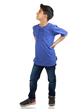 Kısa Kol Şile Bezi Zımbalı Erkek Çocuk Tshirt Saks