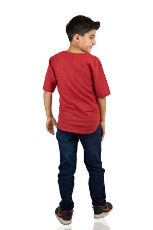 Kısa Kol Şile Bezi Zımbalı Erkek Çocuk Tshirt Kırm