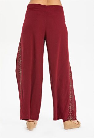 Nakışlı Şile Bezi Bilmece Pantolon Bordo Brd