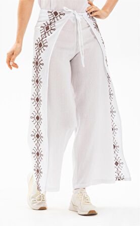 Nakışlı Şile Bezi Bilmece Pantolon Beyaz Byz