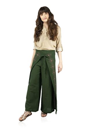 Nakışlı Şile Bezi Bilmece Pantolon Yeşil Ysl