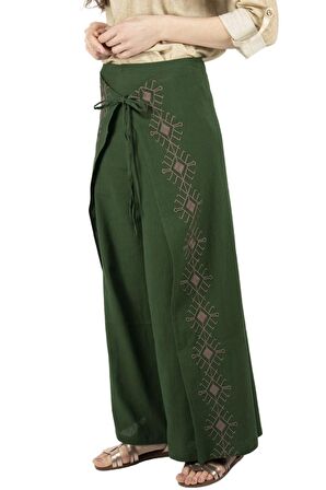 Nakışlı Şile Bezi Bilmece Pantolon Yeşil Ysl