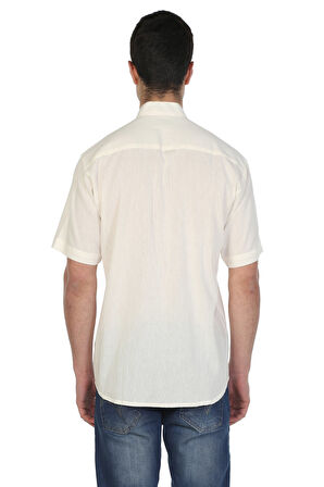 Büyük Beden Kısa Kol Şile Bezi Hakim Yaka Erkek Gömlek Krem 3002