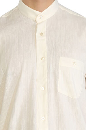 Büyük Beden Kısa Kol Şile Bezi Hakim Yaka Erkek Gömlek Krem 3002