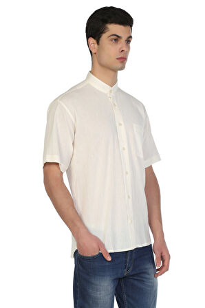 Büyük Beden Kısa Kol Şile Bezi Hakim Yaka Erkek Gömlek Krem 3002