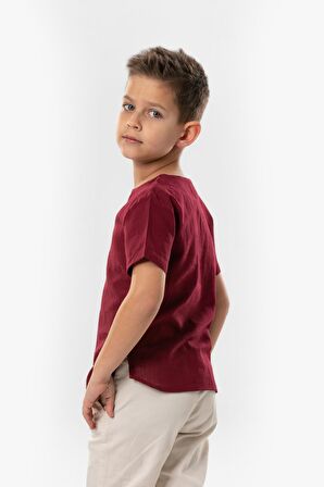 Kısa Kol Şile Bezi Bisiklet Yaka Yazlık Erkek Çocuk Tshirt Koyu Bordo 3068