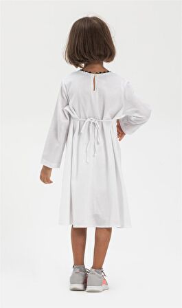 Uzun Kol Şile Bezi Burçak Çocuk Elbise Beyaz Byz