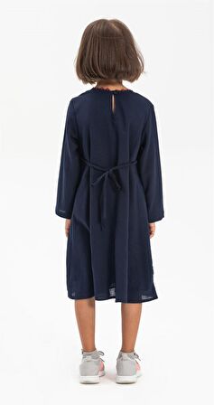 Uzun Kol Şile Bezi Burçak Çocuk Elbise Lacivert Lc