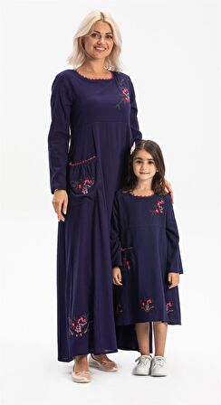 Uzun Kol Şile Bezi Burçak Çocuk Elbise Mor Mor