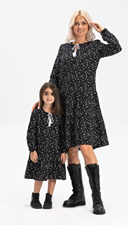 Uzun Kol Pazen Alya Çocuk   Elbise Çıtır Desen Bey