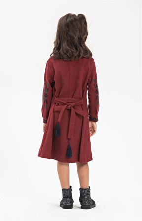 Uzun Kol Pazen Mahur Çocuk   Elbise Bordo
