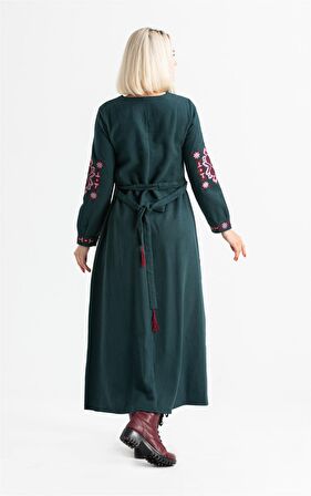 Uzun Kol Pazen Mahur Uzun Elbise Petrol