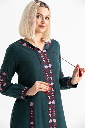 Uzun Kol Pazen Mahur Uzun Elbise Petrol