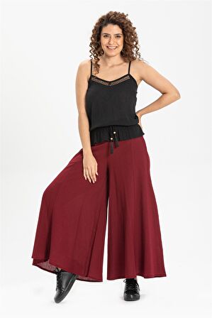 Şile Bezi Bol Paça Pantolon Bordo Brd