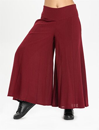 Şile Bezi Bol Paça Pantolon Bordo Brd