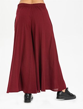 Şile Bezi Bol Paça Pantolon Bordo Brd
