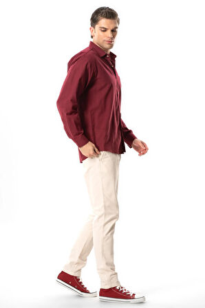 Uzun Kol Şile Bezi Tek Cepli Erkek Yazlık Gömlek Koyu Bordo 3068