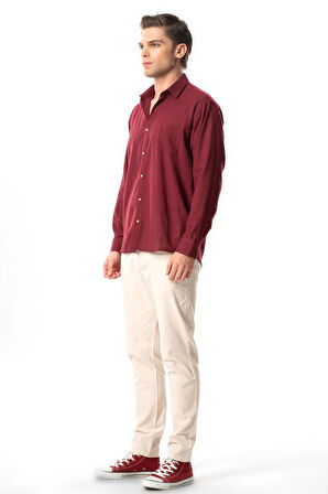 Uzun Kol Şile Bezi Tek Cepli Erkek Yazlık Gömlek Koyu Bordo 3068