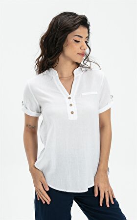 Kısa Kol Şile Bezi Akasya Bluz Beyaz Byz