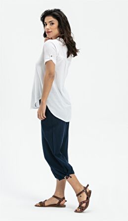 Kısa Kol Şile Bezi Akasya Bluz Beyaz Byz