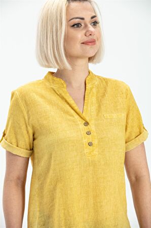 Kısa Kol Şile Bezi Akasya Bluz Sarı Sarı