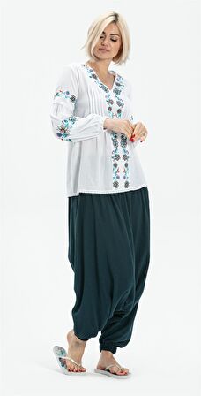 Uzun Kol Şile Bezi Ayşe Bluz Beyaz Byz