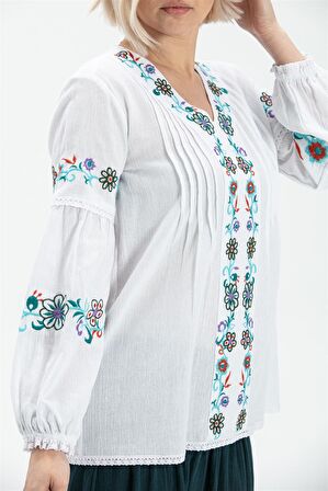 Uzun Kol Şile Bezi Ayşe Bluz Beyaz Byz