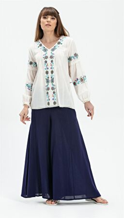 Uzun Kol Şile Bezi Ayşe Bluz Krem Krm